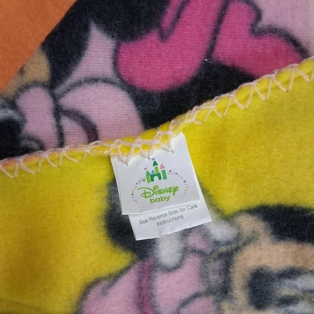 Disney Baby Pink Yellow Orange Minnie‎ Mouse Fleece Blanket Thin Flower NEW
